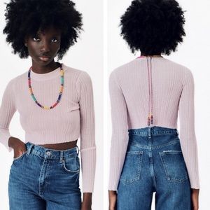 ZARA NWT WOMEN’S RIBBED KNIT LONG SLEEVE CROPPED TOP PURPLE LARGE